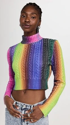 Deals 🤩 AGR Digi Printed Womens Cropped Mock Neck Multi ✔️