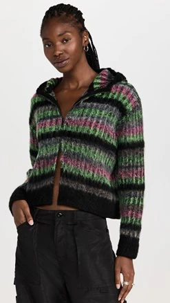 Top 10 🎉 AGR Brushed Mohair Striped Hoodie Black 🧨