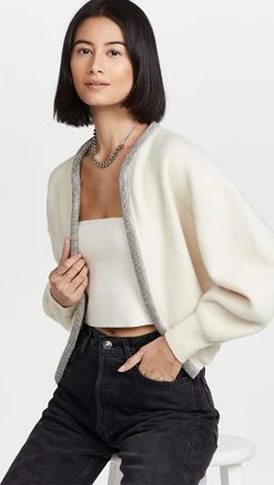 Deals ✨ Alexander Wang Cropped Cardigan With Crystal Tubular Neckline Ivory 👏