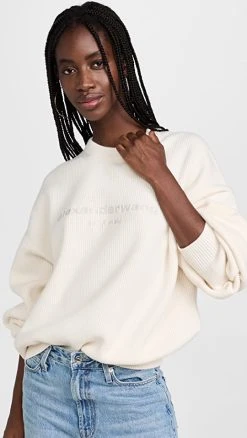Deals 🥰 Alexander Wang Pullover Sweater With Tpu Logo Print Ivory 😉