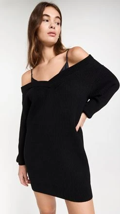 Buy 🔥 Alexander Wang V Neck Sweater 👗 Dress With Satin Cami Black ⌛