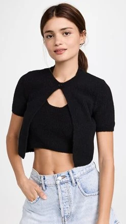 Cheap 😍 Alexander Wang Twinset Hybrid Halter Cardigan Pullover Black 🛒