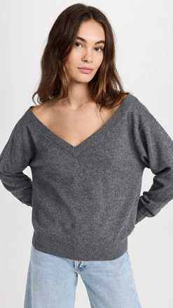 Coupon 💯 Alexander Wang V Neck Pullover With Illusion Tulle Dark Heather Grey 🎁