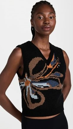 Cheapest 🔔 Christopher Esber Hibiscus Shrunken Vest Black/Multi ✔️