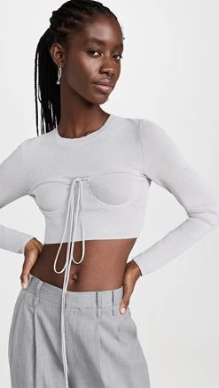 Cheapest 😍 Christopher Esber Bustier Cropped Tie Knit Grey ⭐