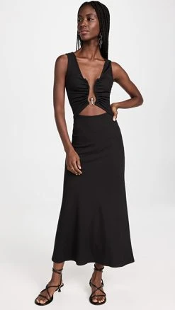 Outlet 🛒 Christopher Esber Plunge Neckline Polar Orbit 👗 Dress Black 🤩