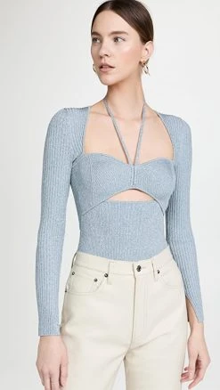 Outlet 🤩 Jonathan Simkhai Alexia Sweetheart Pullover Baltic/Ivory 🎉