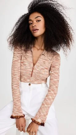 New 🤩 Jonathan Simkhai Allyson Compact Space Dye Polo Top Cinnamon Space Dye 🎁