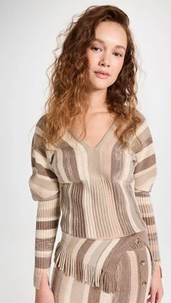 Coupon ⭐ Jonathan Simkhai Jasmina Brush Stroke Striped Wool V Neck Top Chocolate Space Dye 😍 -Veronica Beard Shop jondb309631e3d0 1660144793472 2 0. UX540 . QL90