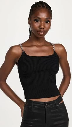 Best Pirce 🛒 Jonathan Simkhai Genevieve Rib Chain Tank Top Black 👍