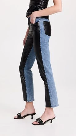 Best Sale ⭐ Jonathan Simkhai STANDARD River High Rise Straight 👖 Jeans Vegan Leather Combo 🤩