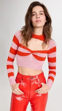 Buy 🔔 Marni Striped Crop Sweater Cinder Rose 👍