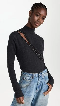 Best Pirce 🎉 Monse Hook & Eye Fitted Knit Top Charcoal 🎁