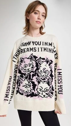 Hot Sale ✔️ Philosophy Di Lorenzo Serafini Cat Print Crewneck Sweater Fantasy Print Ivory ✔️