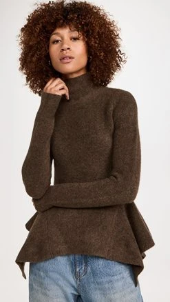 Hot Sale ⭐ Proenza Schouler Midweight Wool Turtleneck Sweater Dark Taupe ✔️