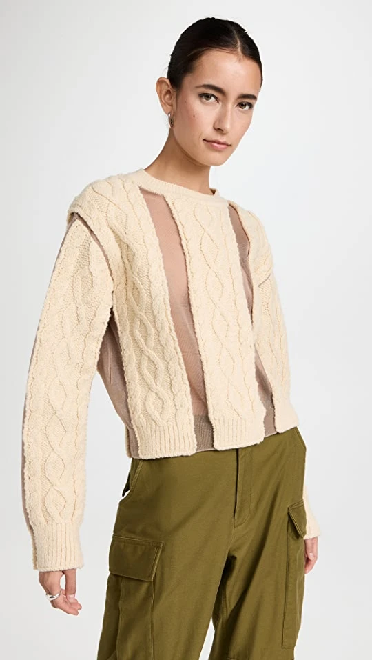 Outlet ⭐ PushBUTTON Ivory Cable Mesh Combi Crop Knit Pullover ???? 4 Outlet ⭐ PushBUTTON Ivory Cable Mesh Combi Crop Knit Pullover ???? - Image 2