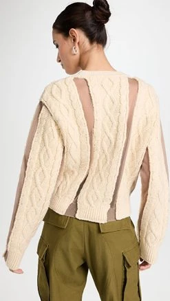 Outlet ⭐ PushBUTTON Ivory Cable Mesh Combi Crop Knit Pullover 🛒