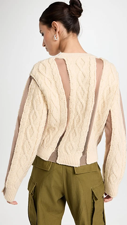 Outlet ⭐ PushBUTTON Ivory Cable Mesh Combi Crop Knit Pullover ???? 3 Outlet ⭐ PushBUTTON Ivory Cable Mesh Combi Crop Knit Pullover ????