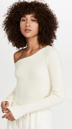 Deals 😍 LAPOINTE One Shoulder Long Sleeve Top Cream ❤️