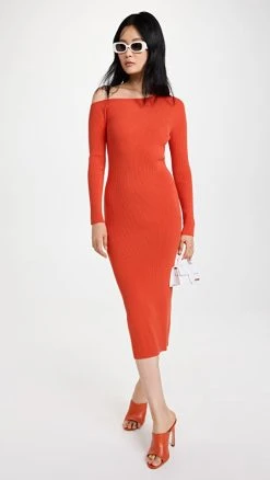Best deal 💯 LAPOINTE One Shoulder Long Sleeve 👗 Dress Poppy ⌛