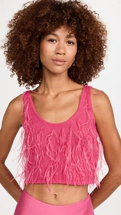 Discount 🌟 LAPOINTE Cashmere Feather Embroidered Crop Tank Magenta 🎁