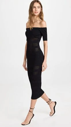 New 😀 Sergio Hudson Off Shoulder Short Sleeve 👗 Dress Black 🛒