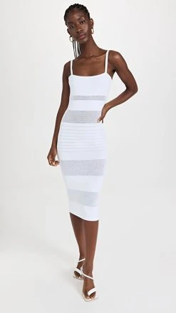 Outlet 😉 Sergio Hudson Spaghetti Strap Midi 👗 Dress White 🌟