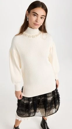 Wholesale 👏 Simone Rocha Signature Sleeve Turtleneck Sweater Ivory/Pearl/Clear 🧨