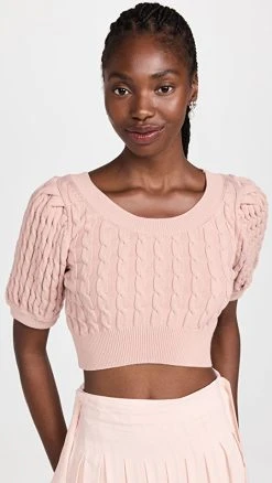 Flash Sale 🔥 Simone Rocha Cropped Puff Sleeve Cable Top Rose ✔️