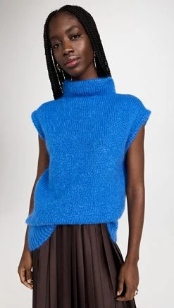 Cheap 🌟 Tibi Claude Mohair Cocoon Funnel Neck Vest Azure 🔔
