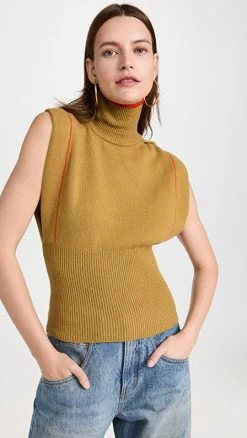Promo 💯 Victoria Beckham Sleeveless Turtleneck Sweater Olive 😀