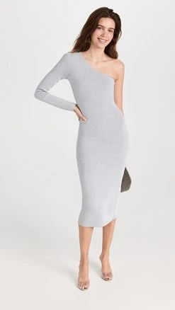 Buy 😉 Victoria Beckham Metallic One Shoulder Midi 👗 Dress Silver 🌟